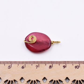 天然石チャーム １カンつき 楕円形 ローズピンク 28x16mm ゴールド（1ヶ）