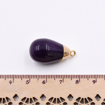 天然石チャーム １カンつき 雫形 パープル 29x15mm ゴールド（1ヶ）