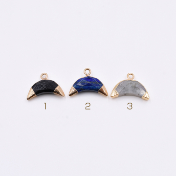 天然石チャーム １カンつき 月形カット 19x13mm 全3色 ゴールド（1ヶ）