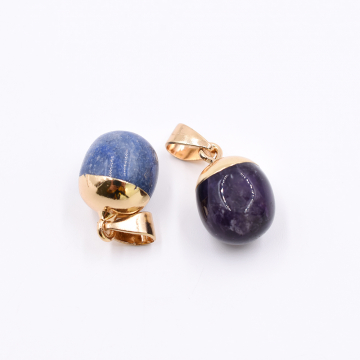 天然石ペンダントトップ １カンつき  楕円形 18x12mm 全2色 ゴールド（1ヶ）