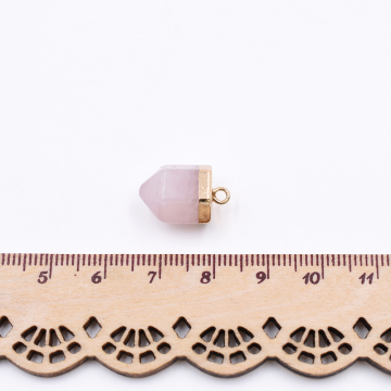 天然石チャーム ダイヤモンド型カット  1カン ピンク 17x10mm ゴールド (1ヶ）