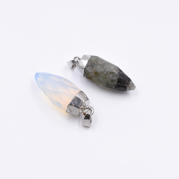 天然石ペンダントトップ  弾丸カット 1カン 全2色 33x12mm ロジウム (1ヶ）