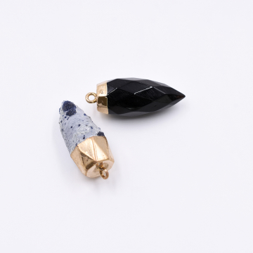 天然石チャーム 弾丸カット  1カン 全2色 33x13mm ゴールド (1ヶ）