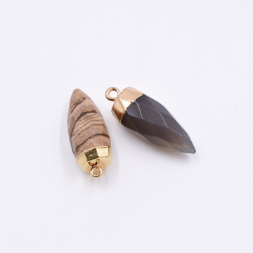 天然石チャーム 弾丸カット  1カン 全2色 36x13mm ゴールド (1ヶ）