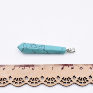 天然石ペンダントトップ   ダイヤモンド型カット  1カン ブルー  56x11mm ロジウム (1ヶ）