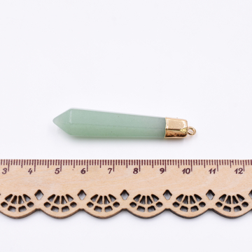 天然石チャーム ダイヤモンド型カット  1カン グリーン 56x12mm ゴールド (1ヶ）