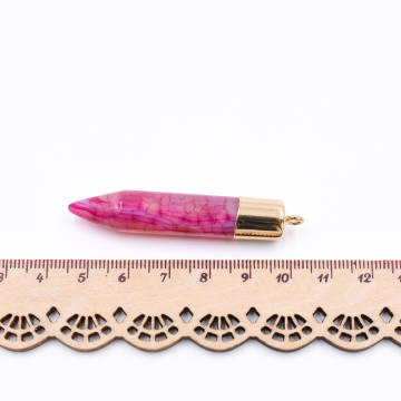 天然石チャーム 弾丸型  1カン ローズピンク 59x10mm ゴールド (1ヶ）