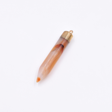 天然石チャーム 弾丸型  1カン オレンジ 59x10mm ゴールド (1ヶ）