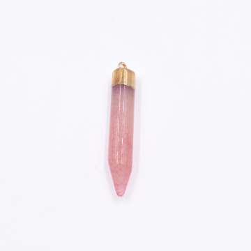 天然石チャーム 弾丸型  1カン ピンク 59x10mm ゴールド (1ヶ）