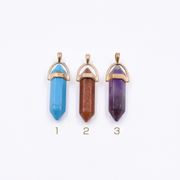 天然石チャーム 弾丸型カット  1カン 全3色 41x13mm ゴールド (1ヶ）