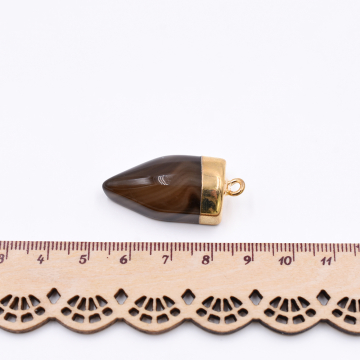 天然石チャーム 不規則型 1カン ブラウン 36x16mm ゴールド (1ヶ）