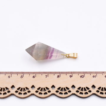 天然石ペンダントトップ  ダイヤモンド型カット  1カン グレー  38x17mm ゴールド (1ヶ）