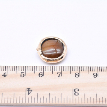 天然石ビーズ　メノウ　枠付き ラウンド 17mm ゴールド （1ヶ）