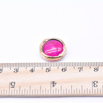 天然石ビーズ　メノウ　枠付き ラウンド 17×18mm ゴールド （1ヶ）
