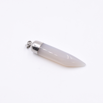 天然石ペンダントトップ  アイボリー型  1カン グレー  60x13mm ロジウム (1ヶ）