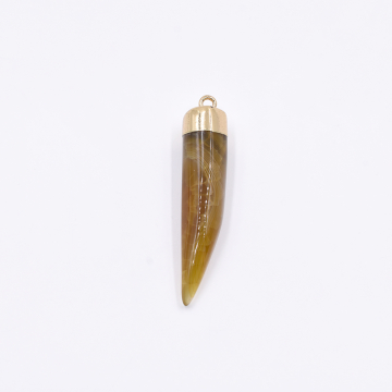 天然石チャーム アイボリー型  1カン オーカー 58x12mm ゴールド (1ヶ）