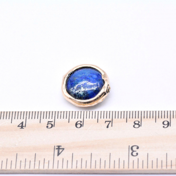 天然石ビーズ　カイヤナイト　枠付き ラウンド 17×18mm ゴールド （1ヶ）