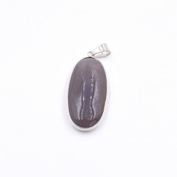 天然石ペンダントトップ  オーバル  1カン グレーアゲート 45x21mm ロジウム (1ヶ）