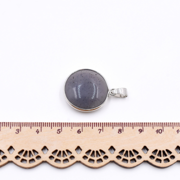 天然石ペンダントトップ  ラウンド  1カン グレーアゲート 27x23mm ロジウム (1ヶ）