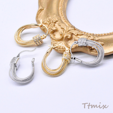 デザインフープピアス ジルコニア付き U字型 16×23mm（2ヶ）