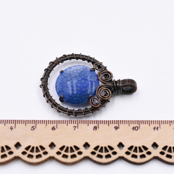 天然石チャーム  ラウンド 1カン ブルーアゲート 49x36mm 銅古美（1ヶ）