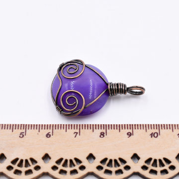 天然石チャーム  ラウンド 1カン パープルアゲート 37x24mm 銅古美（1ヶ）