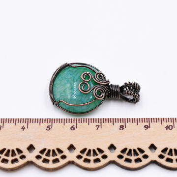 天然石チャーム  ラウンド 1カン グリーンアゲート 39x24mm 銅古美（1ヶ）