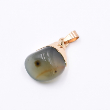 天然石ペンダントトップ   不規則型 1カン グリーンアゲート 27x18mm ゴールド (1ヶ）