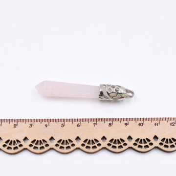 天然石チャーム  弹丸カット 1カン ピンクアゲート 64x10mm ロジウム (1ヶ）