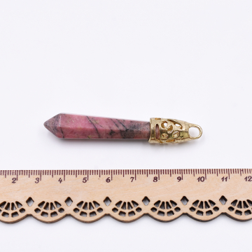 天然石チャーム  弹丸カット 1カン ピンクアゲート 69x12mm ゴールド (1ヶ）