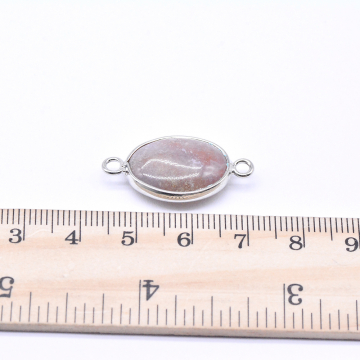 天然石コネクターチャーム グレーアゲート オーバル 2カン 15×28mm ロジウム （1ヶ）