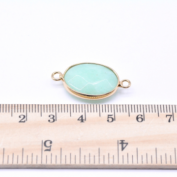 天然石コネクターチャーム アマゾナイト オーバル 2カン 15×28mm ゴールド （1ヶ）