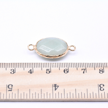 天然石コネクターチャーム アマゾナイト オーバル 2カン 15×28mm ゴールド （1ヶ）