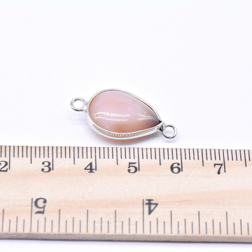 天然石コネクターチャーム ピンクアゲート 雫型カット 2カン 14×26mm ロジウム （1ヶ）