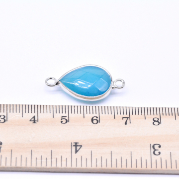 天然石コネクターチャーム ブルーアゲート 雫型カット 2カン 14×27mm ロジウム （1ヶ）