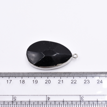 天然石フレームチャーム しずく型カット 1カン ブラックアゲート 41x24mm ロジウム (1ヶ）