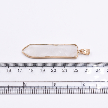 天然石ペンダントトップ 弹丸型カット 1カン アイボリーアゲート 56x15mm ゴールド (1ヶ）