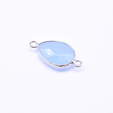 天然石コネクターチャーム アクアマリン 雫型カット 2カン 14×27mm ロジウム （1ヶ）
