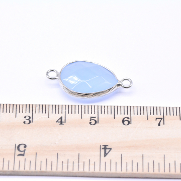 天然石コネクターチャーム アクアマリン 雫型カット 2カン 14×27mm ロジウム （1ヶ）