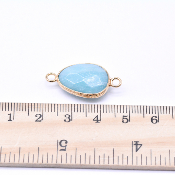 天然石コネクターチャーム アマゾナイト 雫型カット 2カン 14×27mm ゴールド （1ヶ）