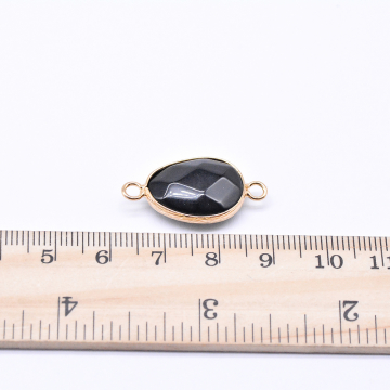 天然石コネクターチャーム ブルーゴールドストーン 雫型カット 2カン 14×27mm ゴールド （1ヶ）