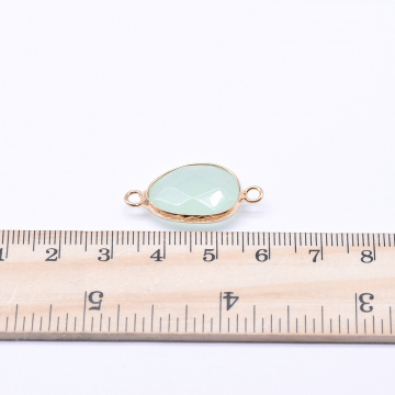 天然石コネクターチャーム アマゾナイト 雫型カット 2カン 14×27mm ゴールド （1ヶ）