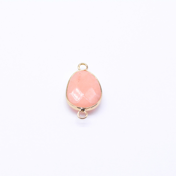 天然石コネクターチャーム ピンククォーツ 雫型カット 2カン 14×27mm ゴールド （1ヶ）