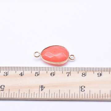 天然石コネクターチャーム ピンククォーツ 雫型カット 2カン 14×27mm ゴールド （1ヶ）