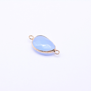 天然石コネクターチャーム アクアマリン 雫型カット 2カン 14×27mm ゴールド （1ヶ）