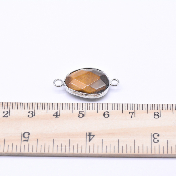 天然石コネクターチャーム タイガーアイ 雫型カット 2カン 14×27mm ロジウム （1ヶ）