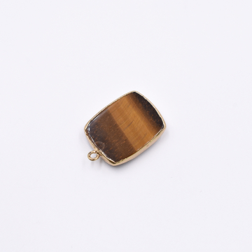 天然石フレームチャーム 長方形型カット 1カン ブラウンアゲート 29x20mm ゴールド （1ヶ）