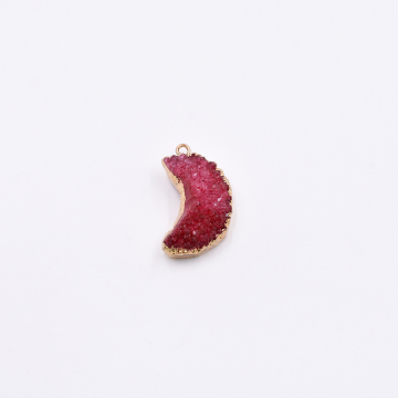 天然石フレームチャーム 月型 1カン レッドアゲート 26x14mm ゴールド （1ヶ）