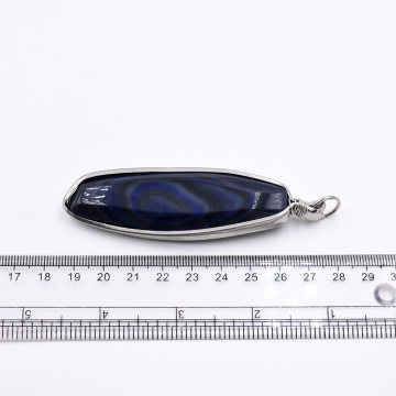 天然石フレームチャーム オーバル 1カン ブルーアゲート 91x26mm ロジウム （1ヶ）