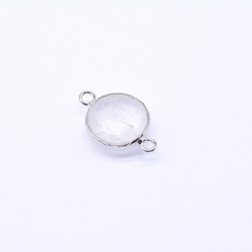 天然石コネクターチャーム クリスタル 円形カッ 2カン 15×23mm ロジウム （1ヶ）